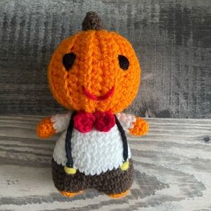 Crocheted Pumpkin Doll with Suspenders
